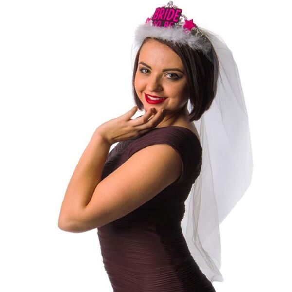 Fekete-pink bride to be tiara fátyollal