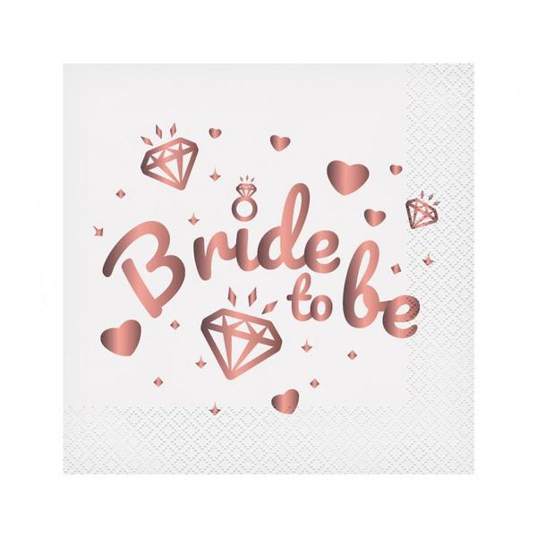 Rose gold gyémánt szíves bride to be fehér szalvéta