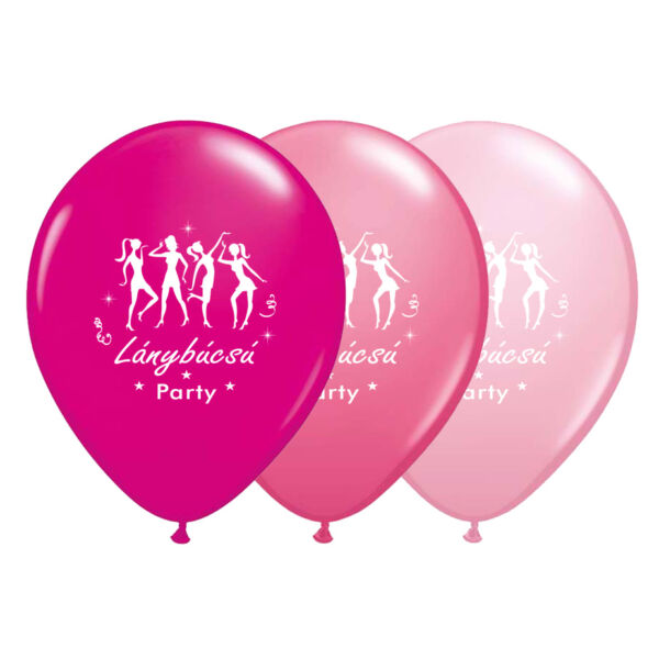 Rózsaszín árnyalatos lánybúcsú party lufi fehér mintával 6 db
